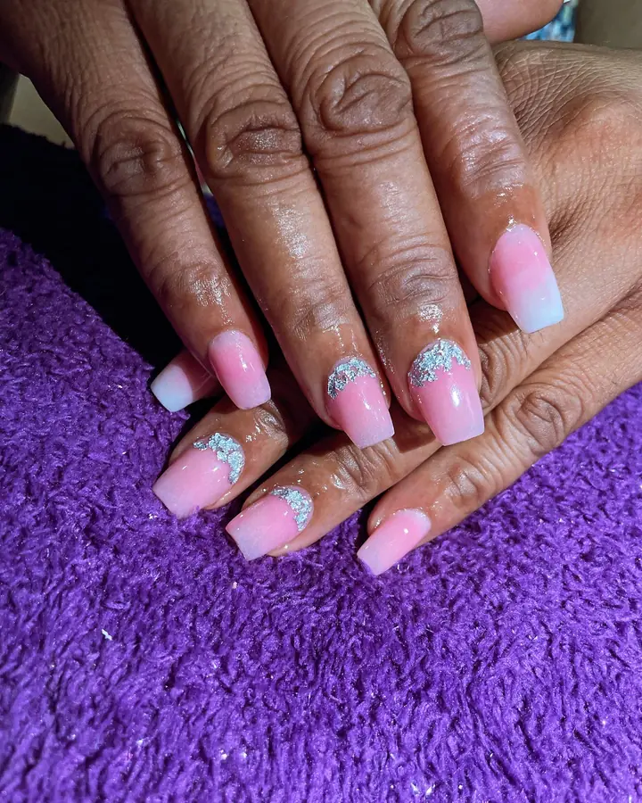 Pink and blue ombre coffin nails